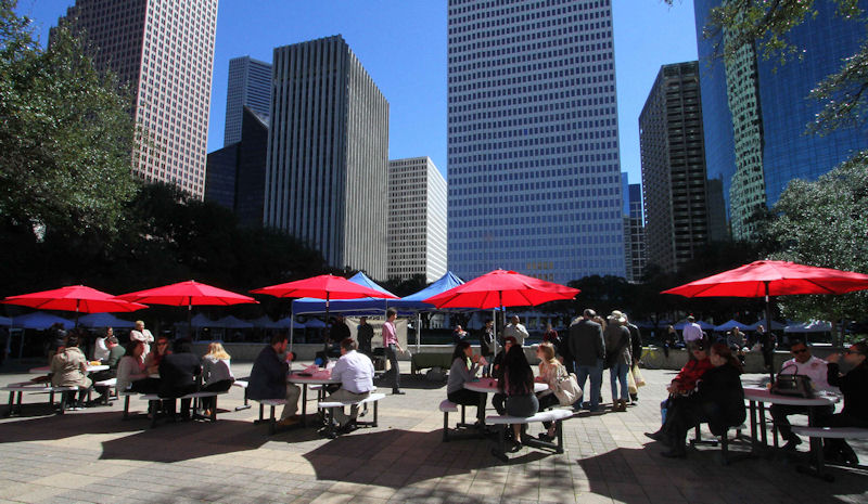 Local Lunch Market Tables and Lunchers at City Hall Reflection Pond