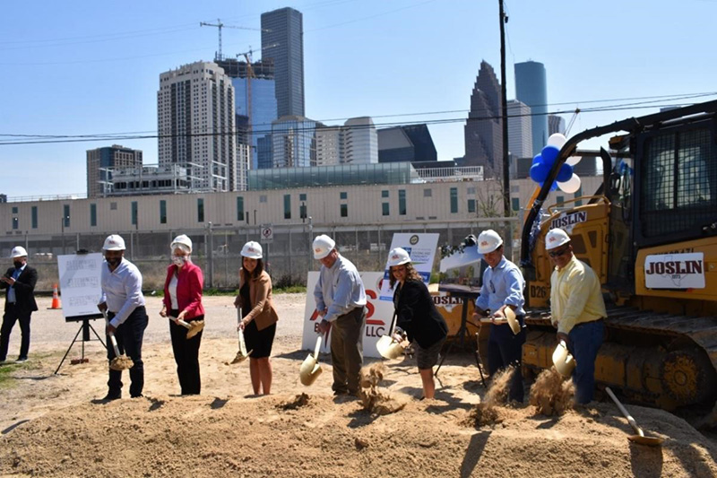 District H City Council Member Karla Cisneros (second from left) and Director Tom McCasland of the City of Houston Housing and Community Development Department (second from right) participate in groundbreaking ceremony at Harmony House.