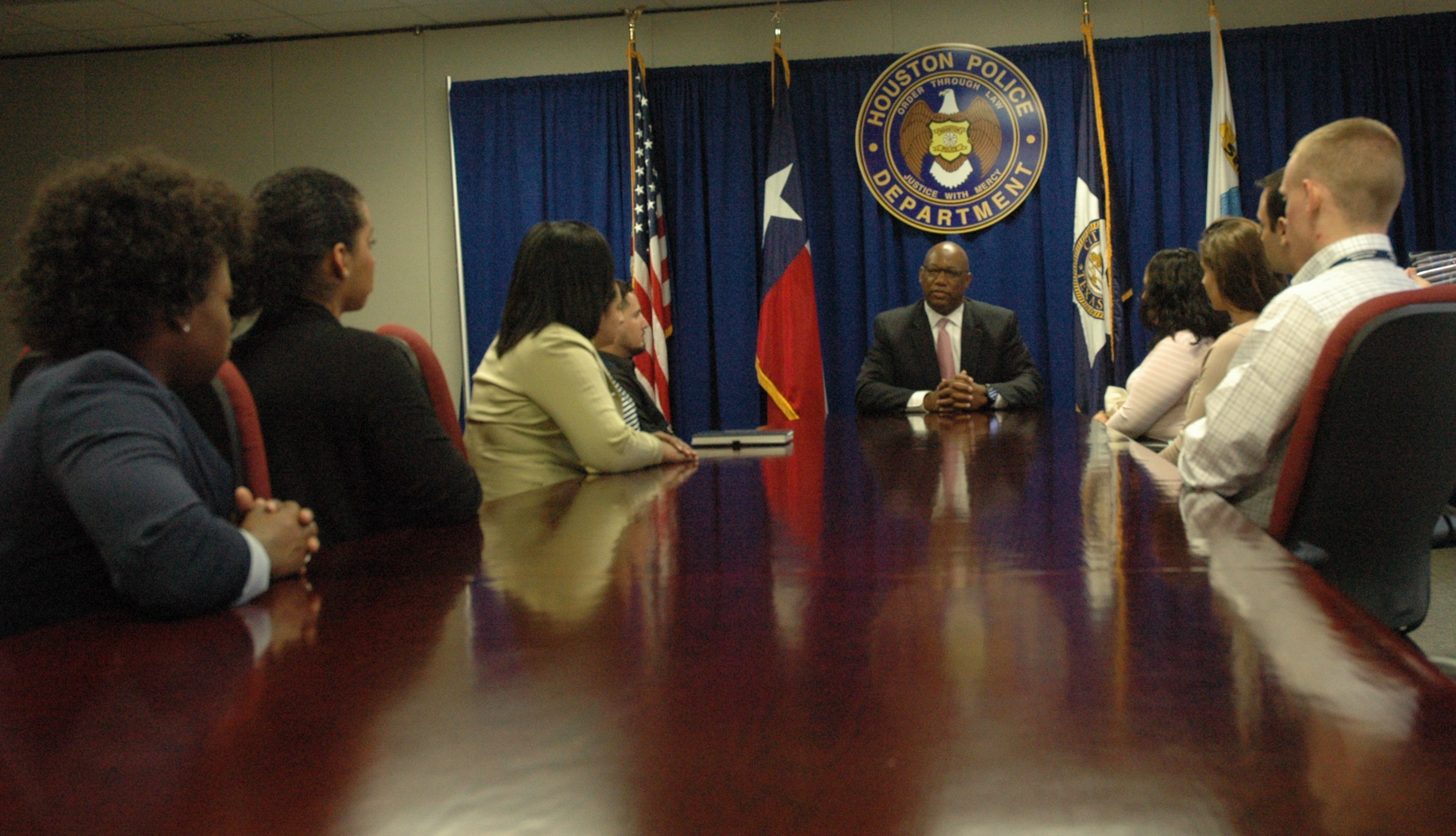 Houston Police Chief Charles A. McClelland, Jr. met with a group of HPD student interns